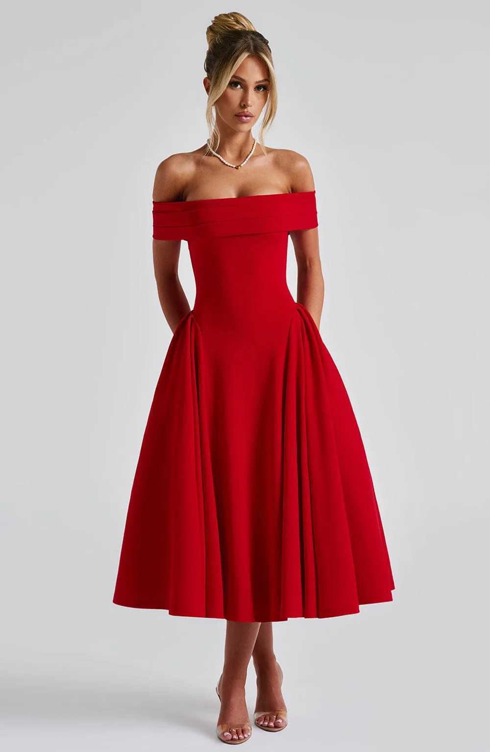 Womens Elegant Solid Color Strapless Backless Formal Dress Off Shoulder Design Long Dress Sexy A Line Formal Dress New In 2025XJ250514