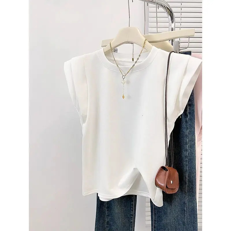 Pink Fly Sleeve Short Tshirt for Women in Summer Slim Vest Top 250514