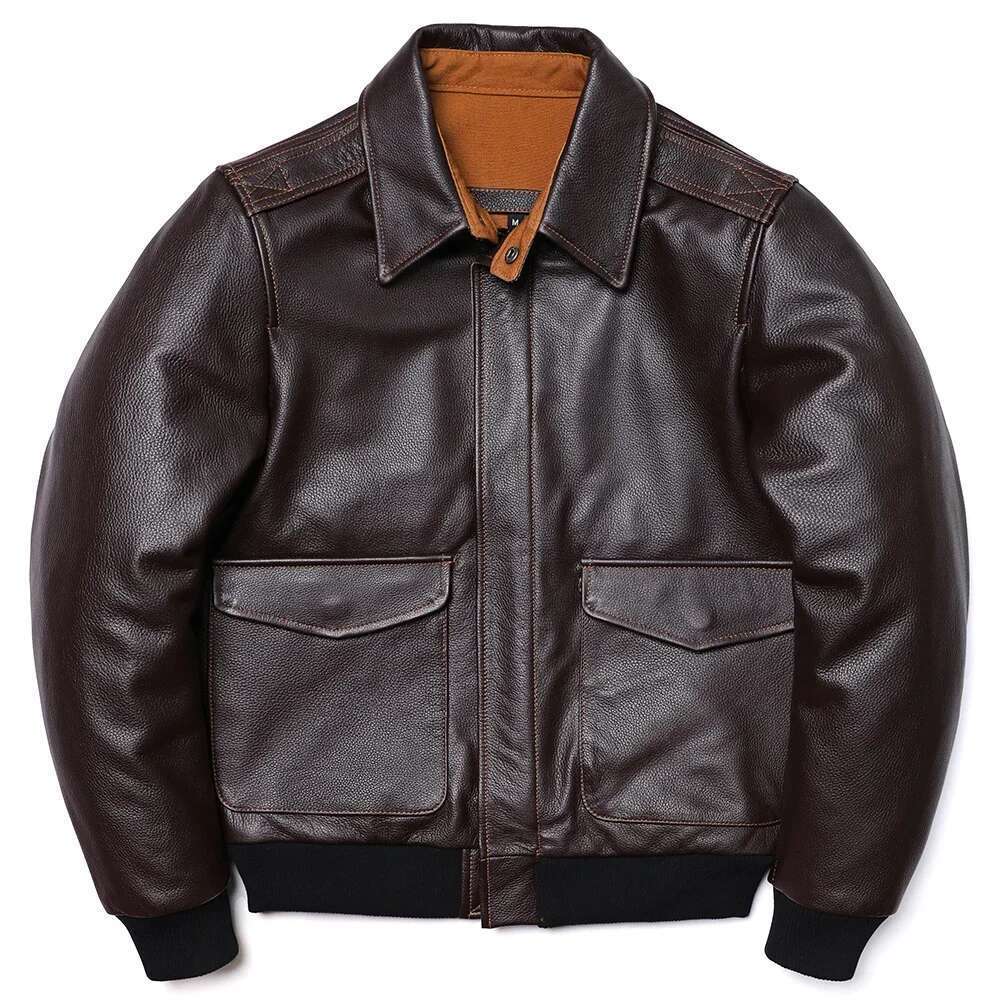 Classical A2 Style Genuine Leather Jacket Men's Air Force Natural Cowhide Coats Brown Calf Skin Clothes Man Flight Clothing Designer
