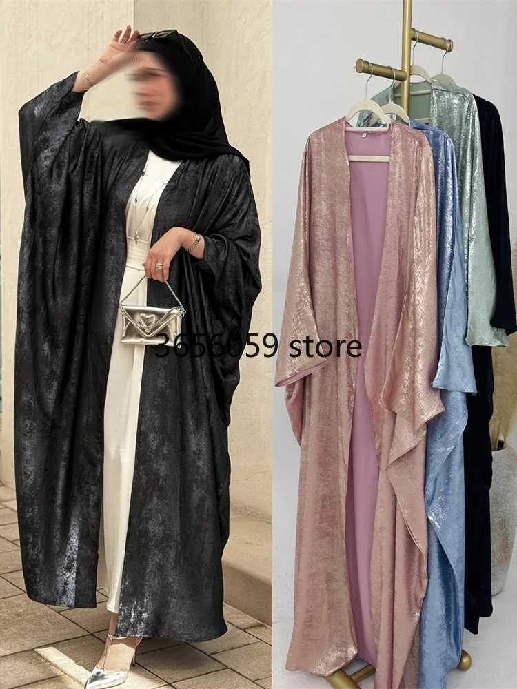 Ramadan Eid Shiny Batwing Satin Open Kimono Abaya Dubai Luxury 2024 Muslim Abayas For Women Kaftan Dress Islamic Clothing Femme X250514