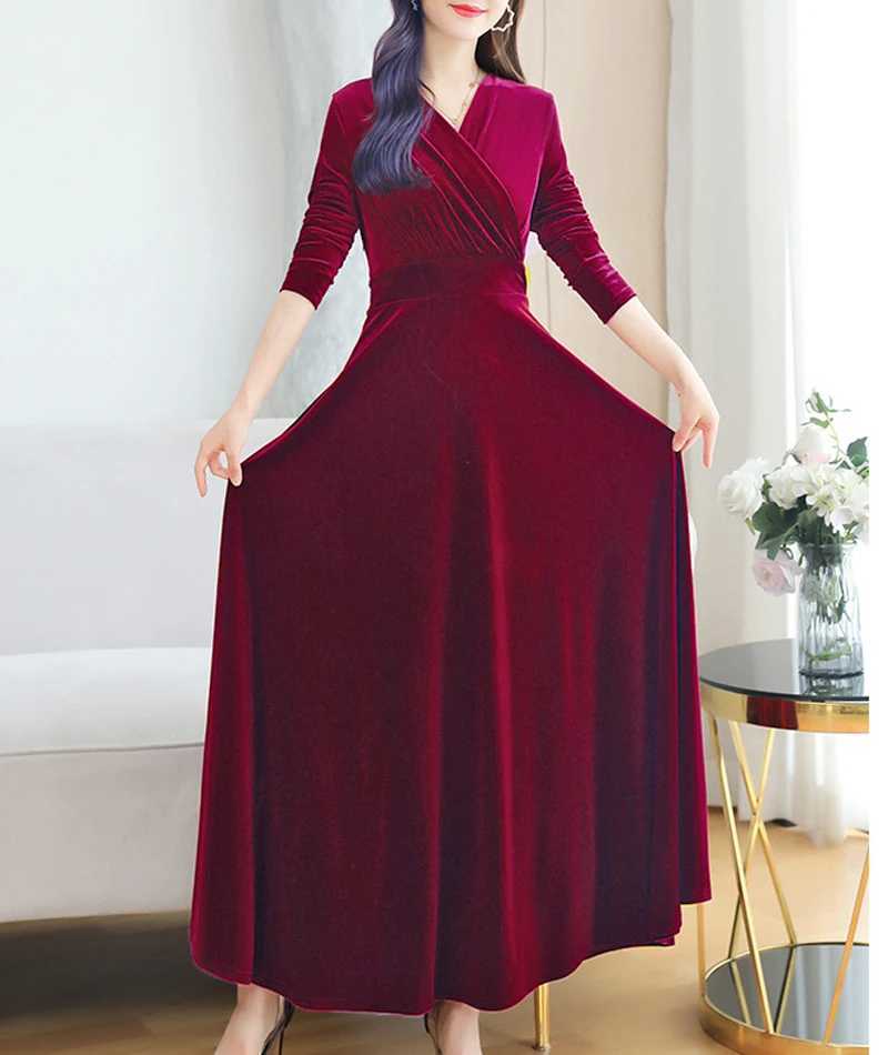 Christmas Wedding Bridesmaid Party Long Dress Evening Elegant Velvet Formal Muslim Abaya Robe Gown Maxi Dress For Women Clothin X250514