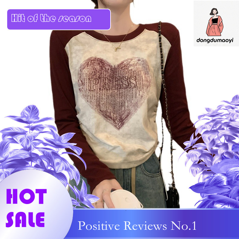 dongdumaoyi American style shoulder long sleeved T-shirt women in the spring of 2025, slim fit slimming new style, with base layer and a top for women