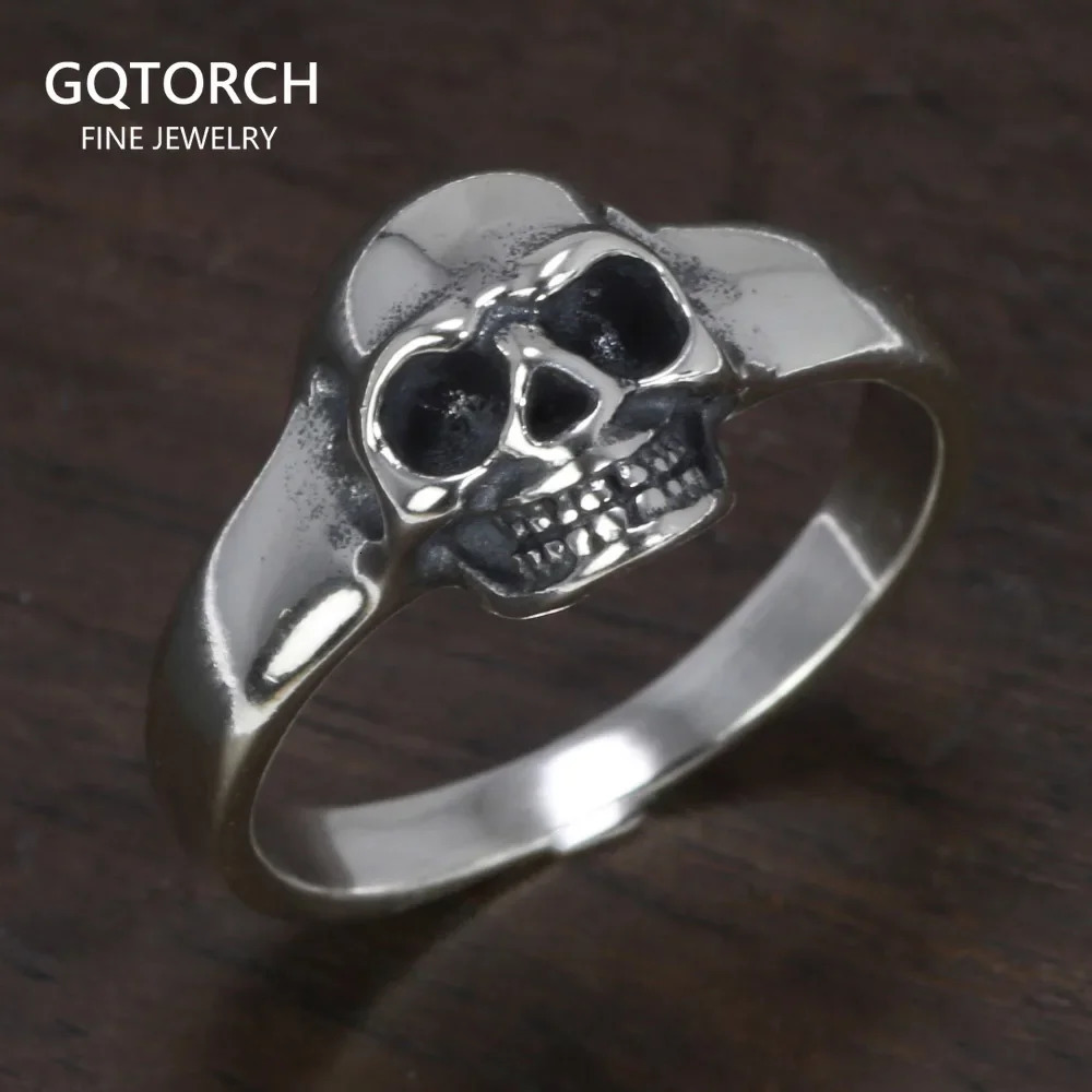 S925 Sterling Silver Vintage Skeleton Ring for Men Skull Punk Hip Hop Rock Ring Retro Simple Style Jewelry 250509