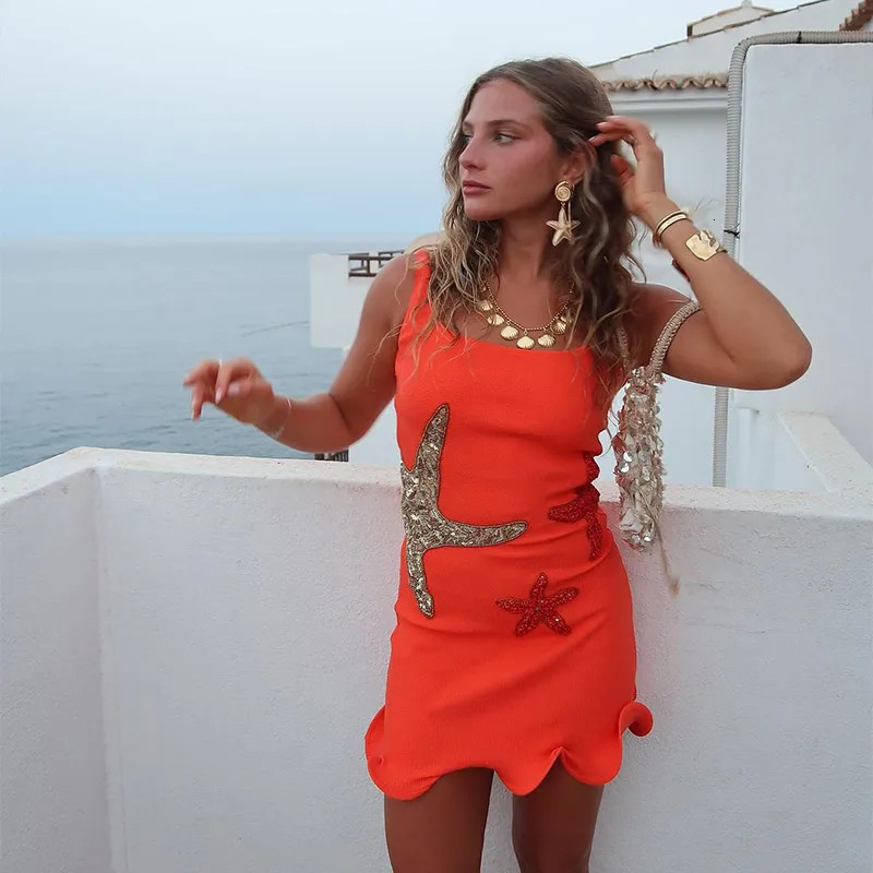 city Sparkling Sequined Strap Womens Knit Mini Dress Elegant Shiny Sleeveless Bodycon Holiday Dresses Beach Party Dress 250514
