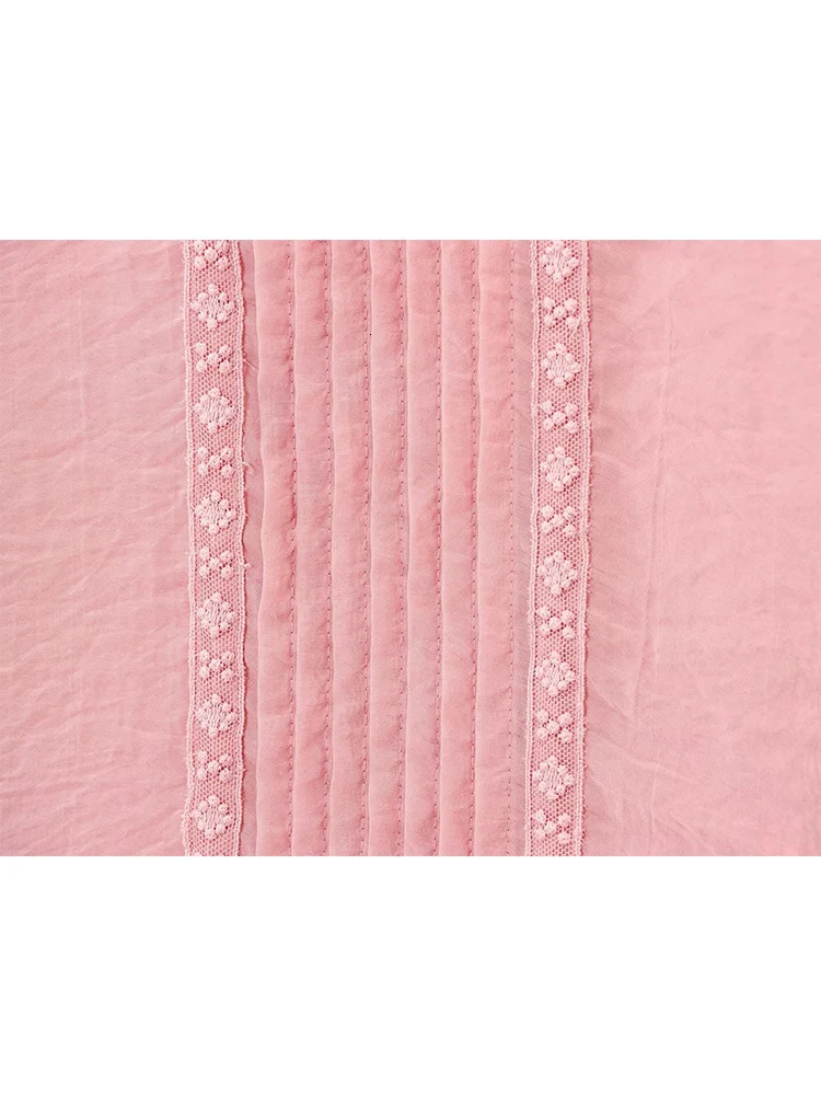 TFMLN Summer Fashion Women Lace Spliced Pullover Shirt Solid Color Stand Neck Long Sleeve Elegant Casual Blouse 250514