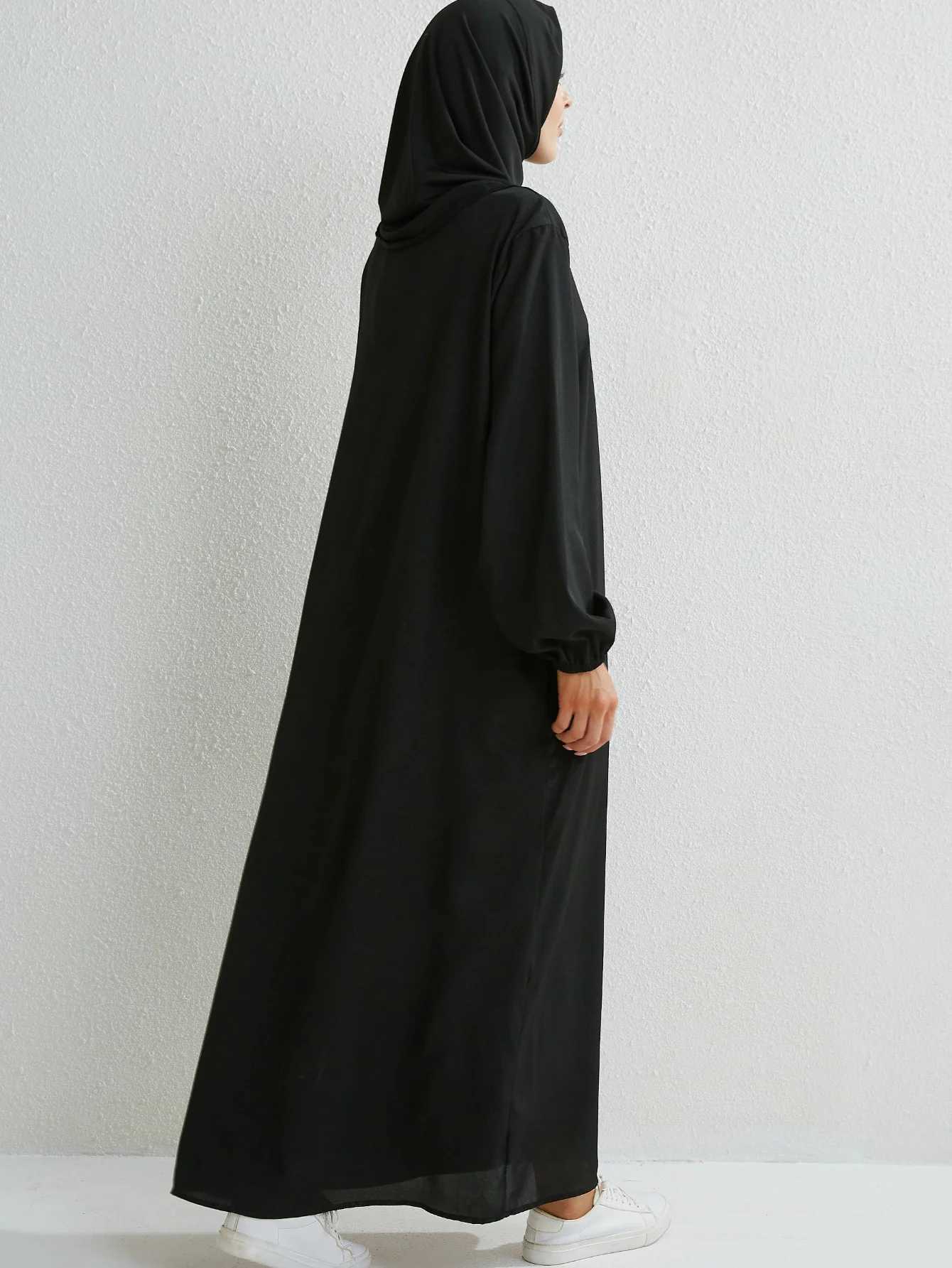 Middle Eastern Islamic Modest Dress Muslim Ramadan Maxi Dresses Full Slve Casual Black Dress Women Abayas X250514