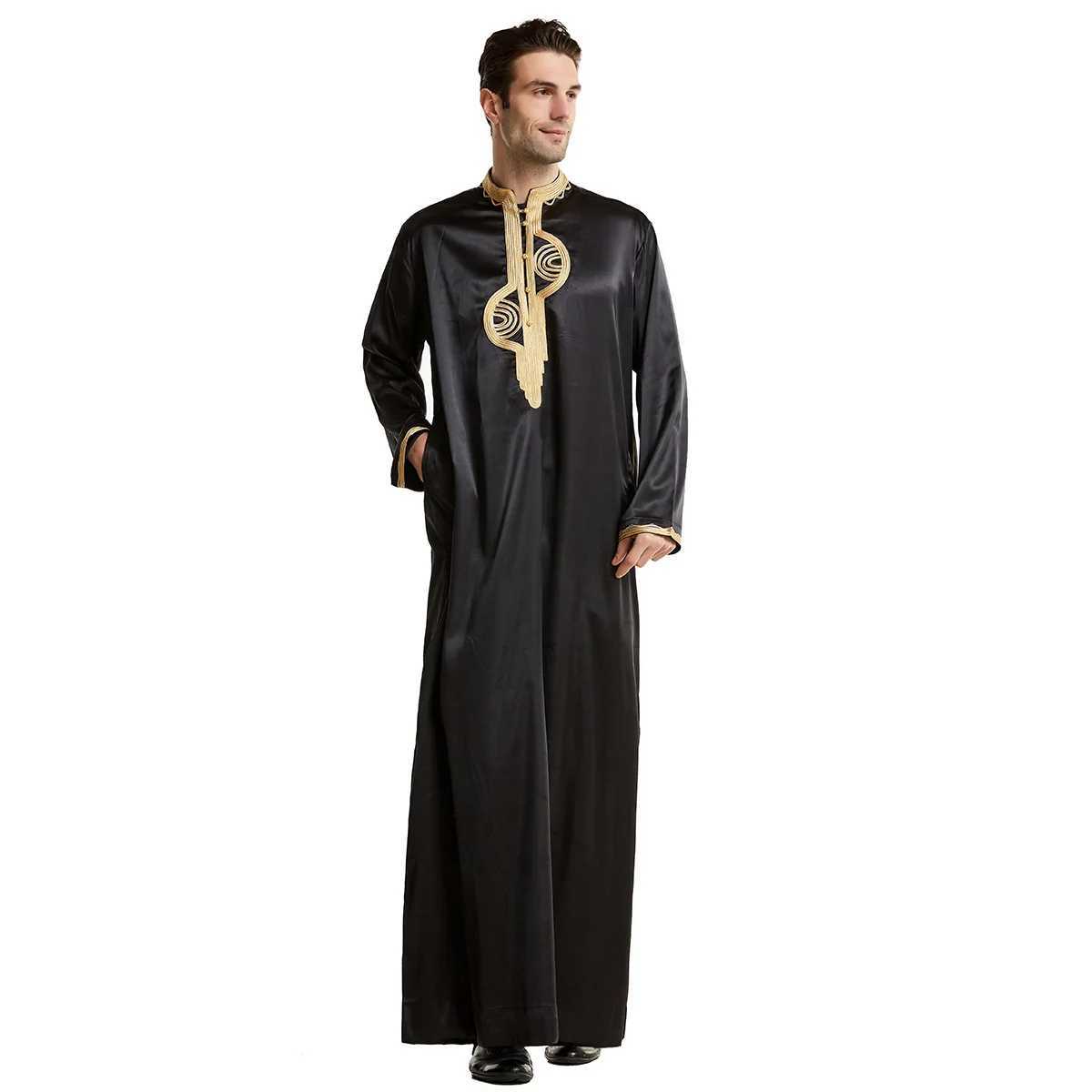 Eid Muslim Men Jubba Thobe Stand Collar Mens Long Dress Islamic Ramadan Long Robe Saudi Musulman Abaya Caftan Dubai Arab Dress X250514