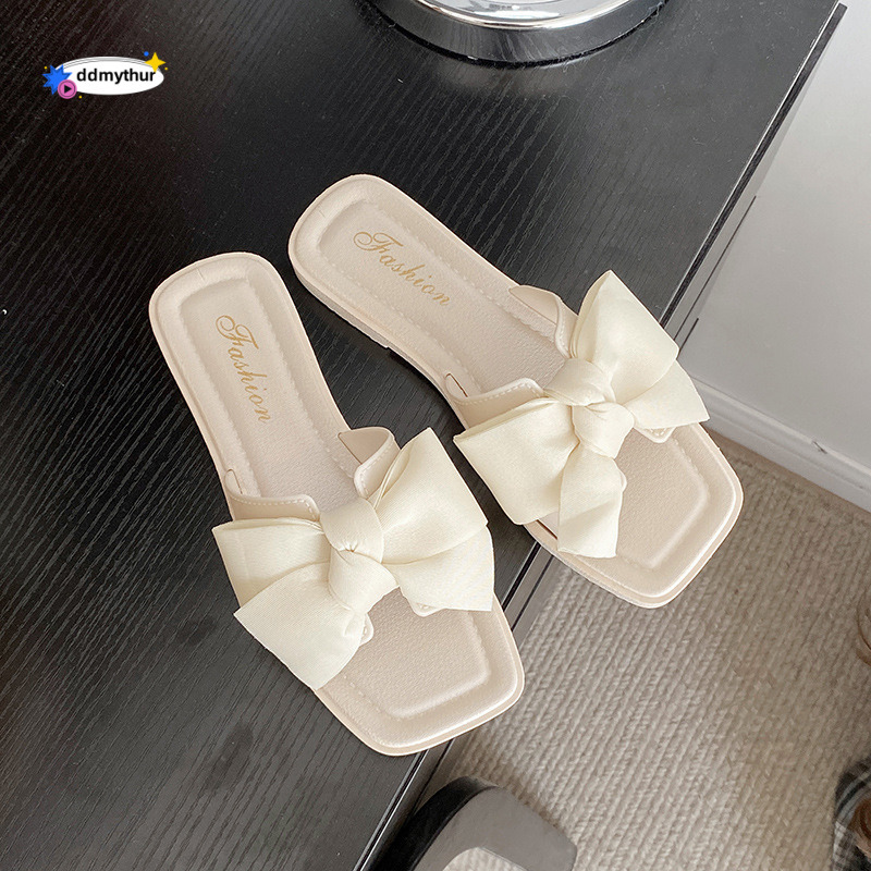 Summer internet celebrity fashion bow sandals, anti slip flat bottomed flip flops, small fragrant style for girls to wear on the outside ddmythur