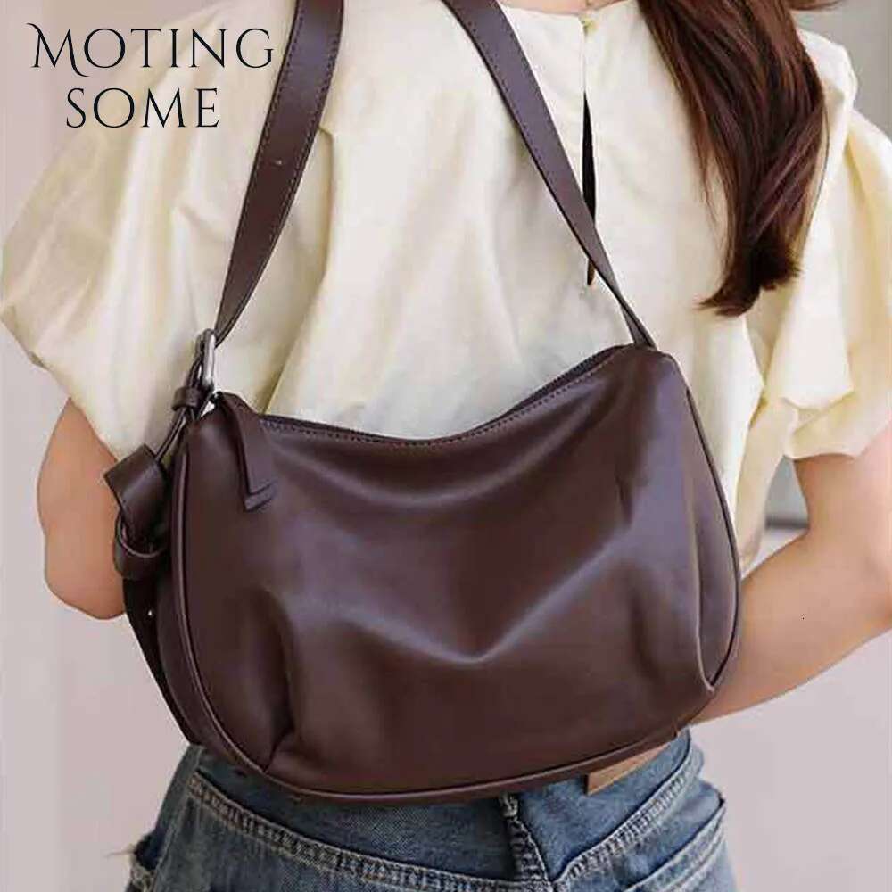 Motingsome Frist Layer Cowhide Handbag Women Saddle Purse Shoulder Fashion Satchel Lady Daily Bags Black Tote 2024 250515 250515 250515