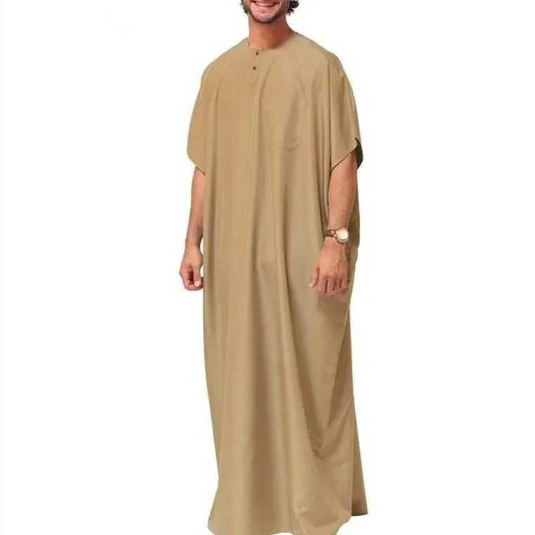 Abaya Men New Style Muslim Islamic Kaftan Solid Color Fashion Short Sleeve Shirt Caftan Middle East Dubai Mens Casual Robes X250514