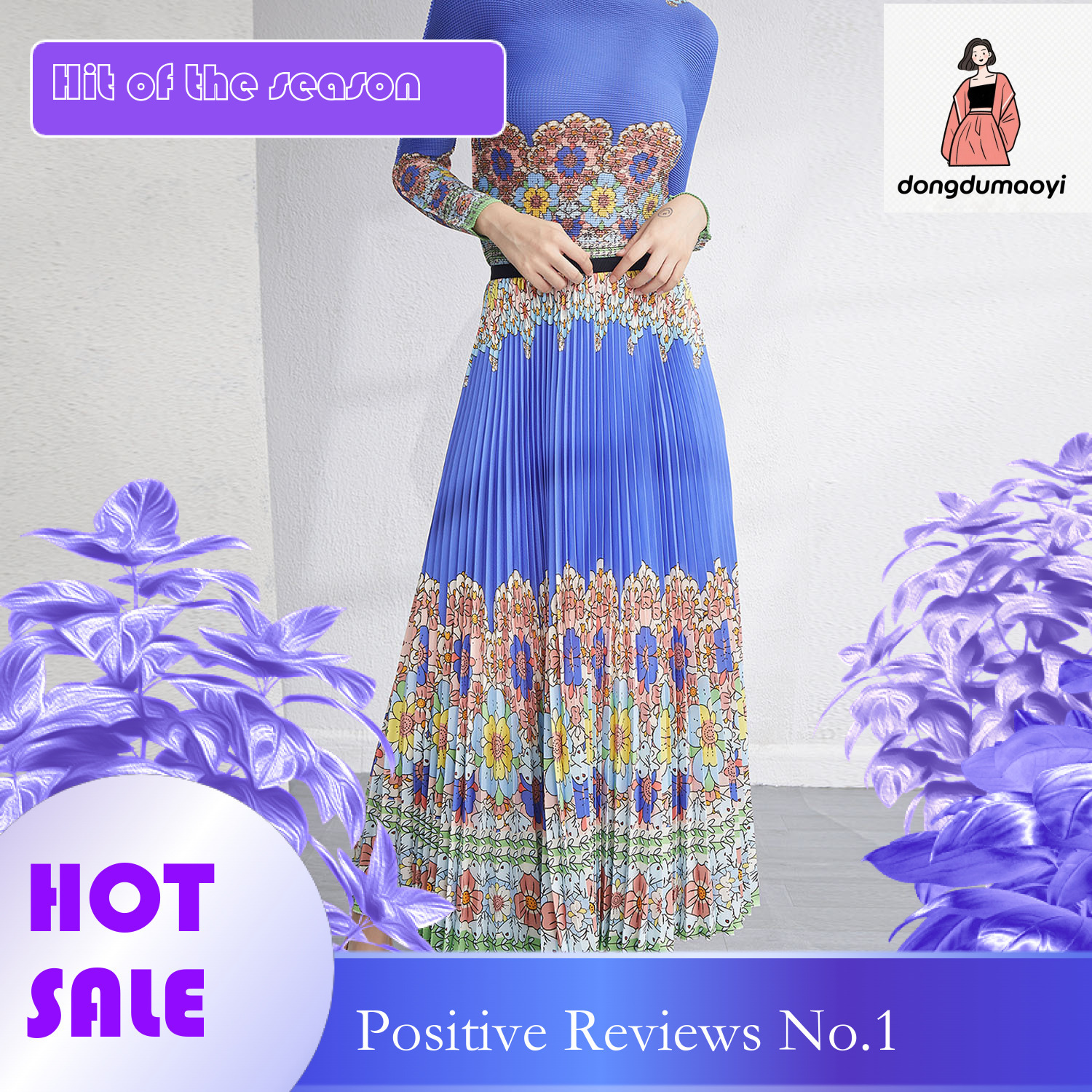 dongdumaoyi Miyake niche suit, women's spring and autumn new style, French design, sleeved T-shirt, pleated half body long skirt