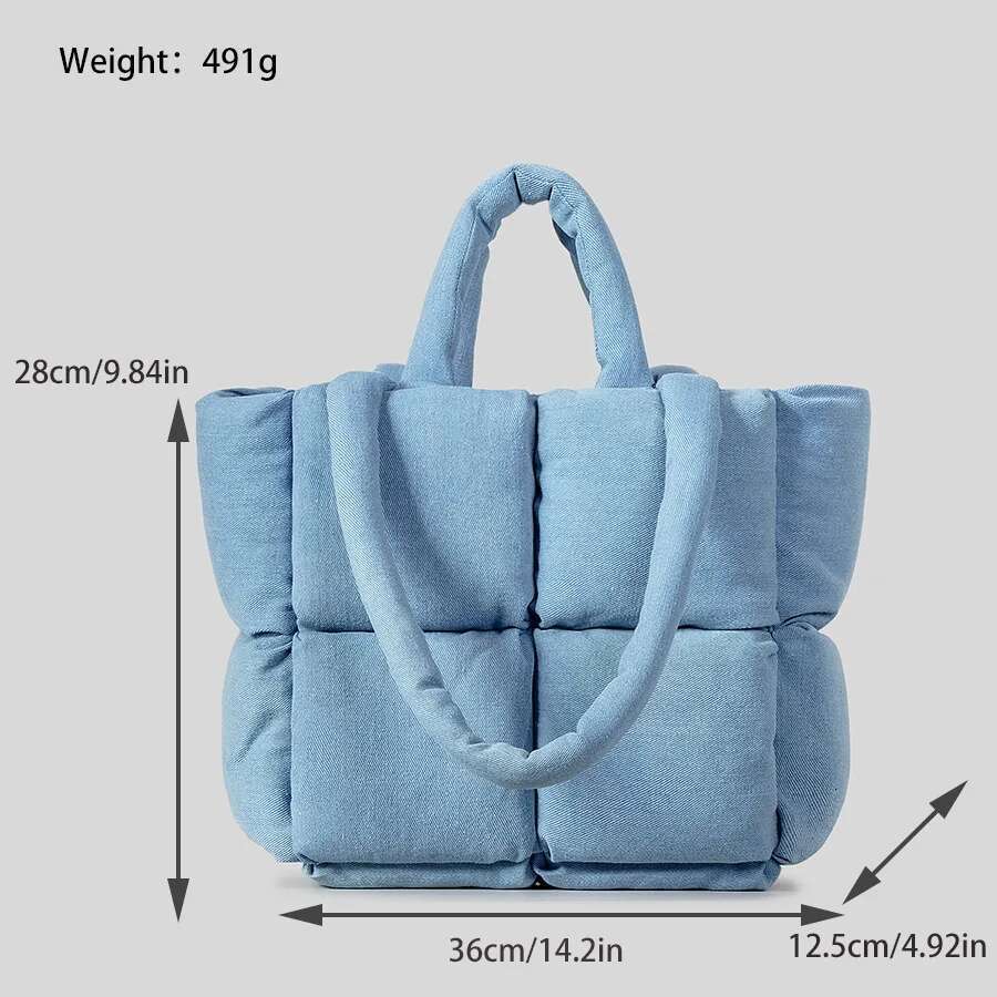 Fashion Denim Soft Puffer Designer Padded Women Handbags Down Cotton Lady Shoulder Bags Warm Winter Tote Bag 2023