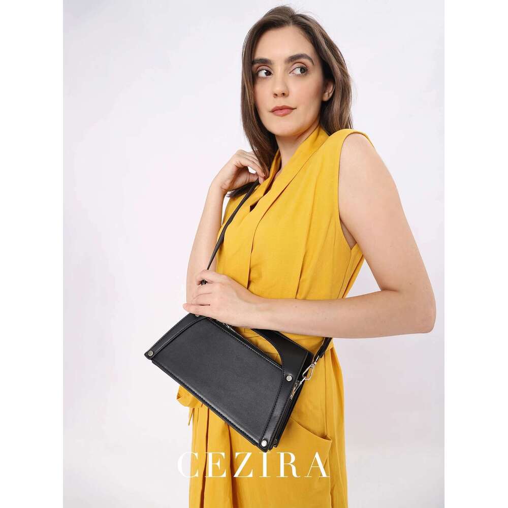CEZIRA Brand Niche Design Women Top-Handle Bag Solid Color Vegan PU Leather Cross Body Shoulder Hanbdags Versatile Daily Purses