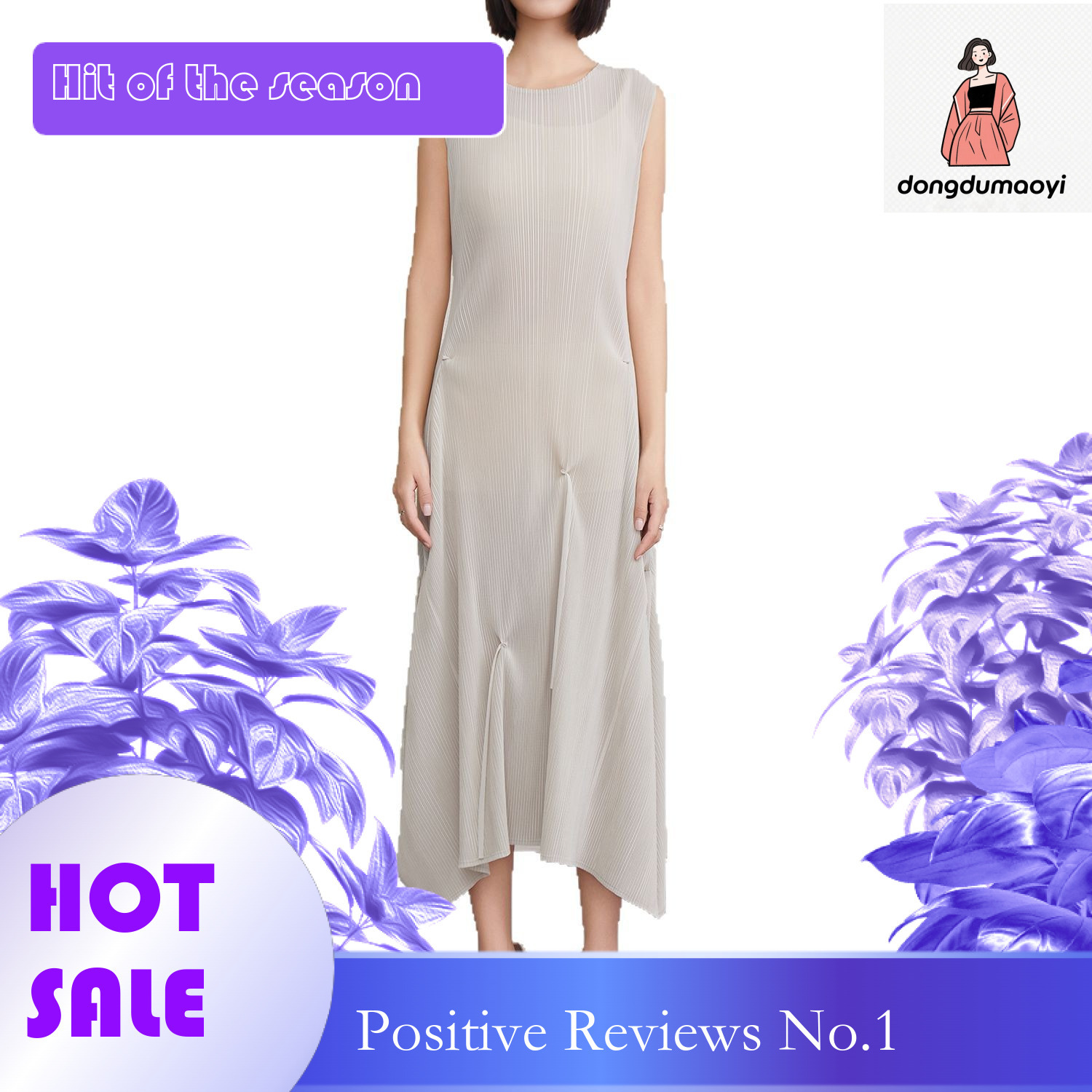 dongdumaoyi Miyake s new pleated dress with irregular temperament for women clothing in the summer of Round neck sleeveless slimming long skirt