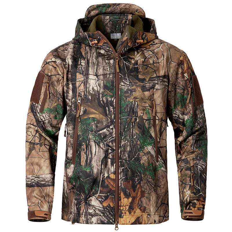 Men's Silent Soft Shell Camouflage Tactical Jacket Waterproof Warm Fleece Hunting Jackets Outdoor Hiking Fishing Hooded Coat Designer