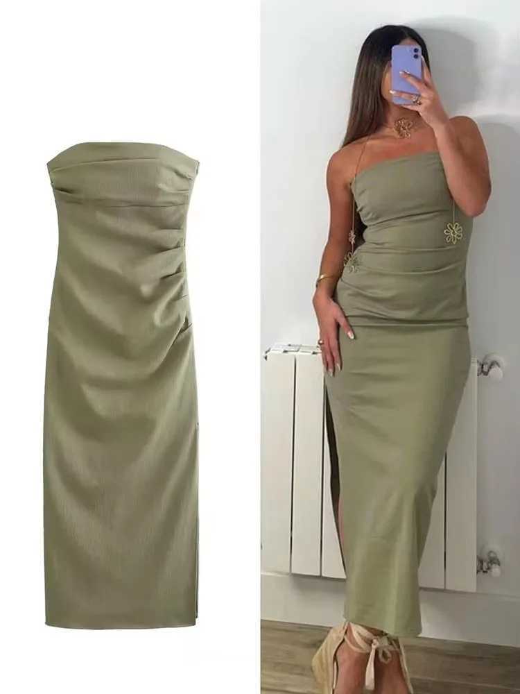 Tube Top Pleated Women Dresses Sexy Sleeveless Backless Slim Lady Dress 2025 Fashion Summer Solid Hip Package Female Long DressXJ250514