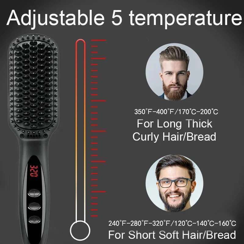 Professional Fast Heating Anti-Scald Auto Shut Off Beard Straightening Comb Men Hair Styling Straighten Brush For Women