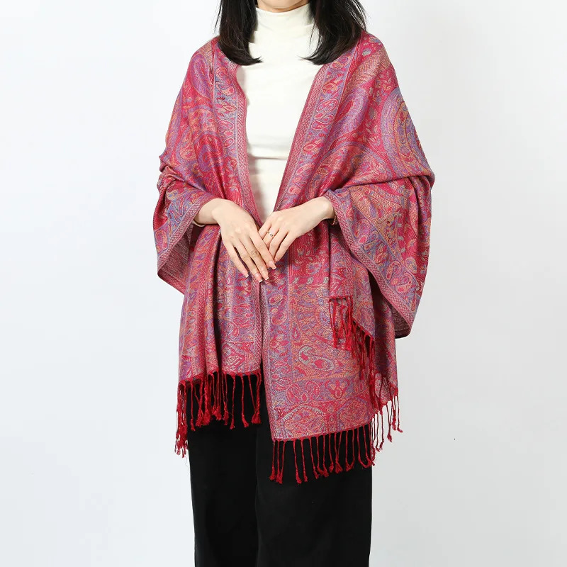 Paisley Pashmina Women Silky Jacquard Scarf Ethnic Style Fringed Scarves Soft Long Shawls and Wraps for Lady Bufandas 250514