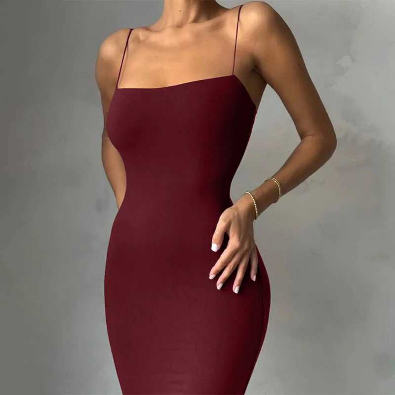 Summer Black Sexy Dress Women Streetwear Sleeveless Backless Solid Spaghetti Strap Bodycon Casual Clubwear Elegant Party DressesXJ250514
