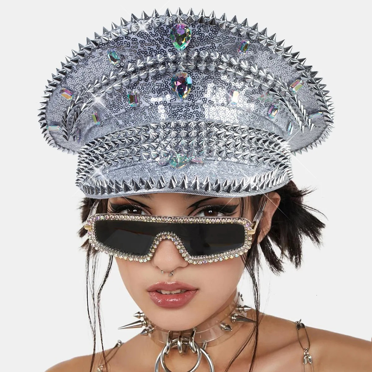 Silver Sequin Diamond Bride Caps Bling Visors Hen Party Queen Hats Beret Women Wedding Hat Pography Shows Accessories 250513