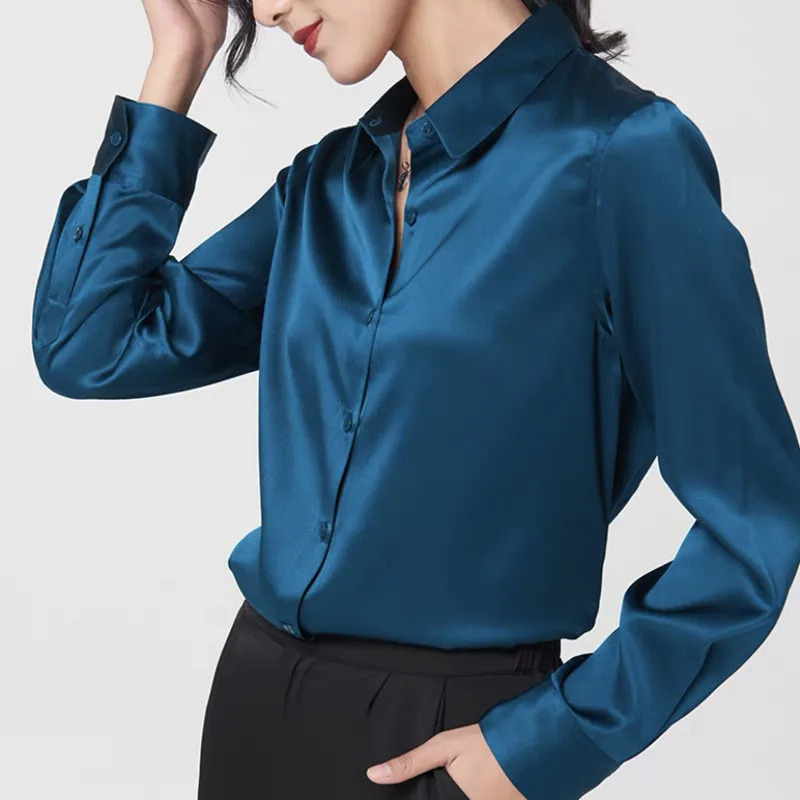 Burgundy Silk Satin Shirt Women Elegant Vintage Loose Office Button Shirts Women Fashion Casual Long Sleeve Blouses Tops 250513