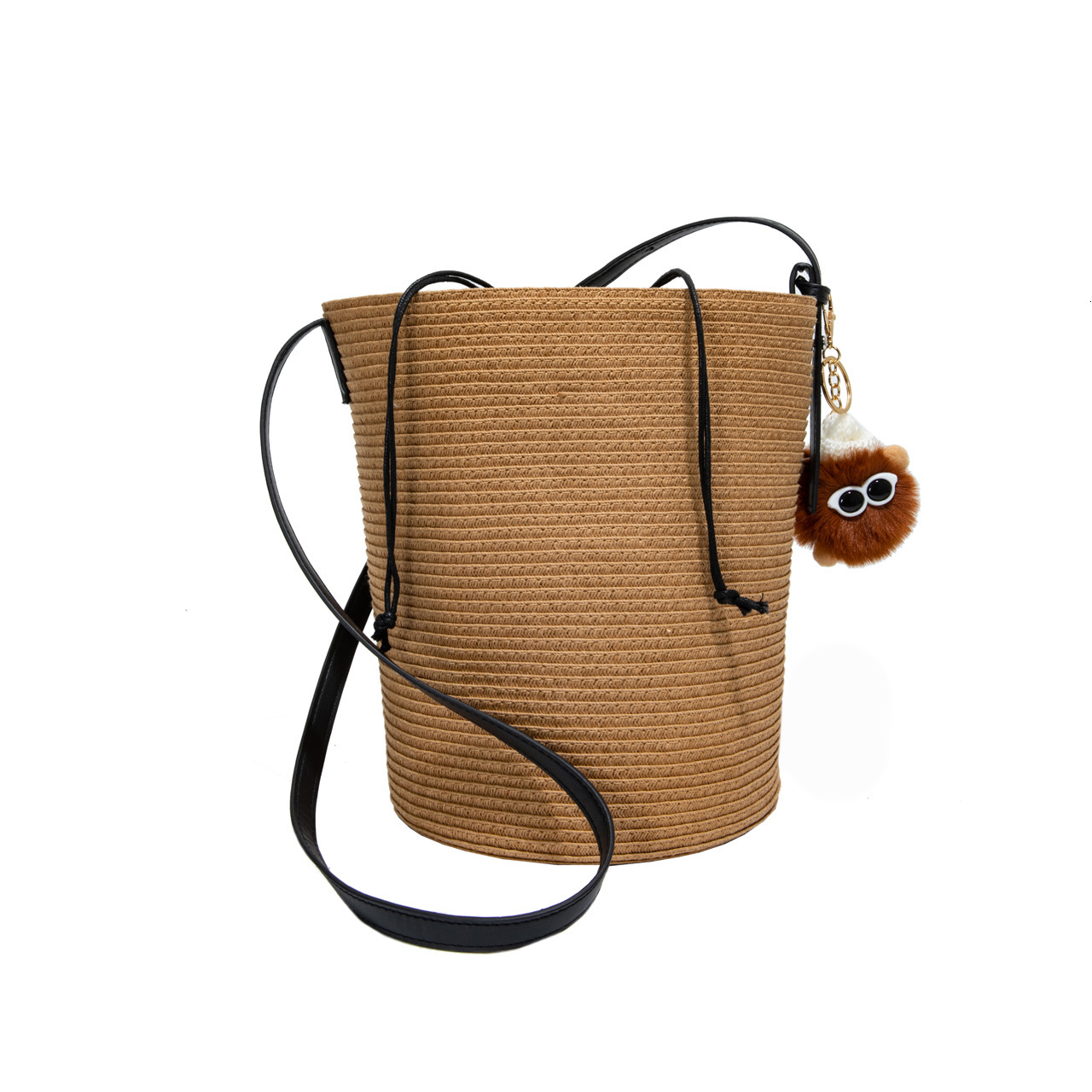 Grass woven summer niche designer style bucket bag, sloping back, one shoulder, handheld INS beach bag for women