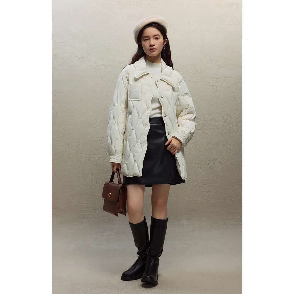 ZIQIAO Simple Loose Shirt-style Solid Color Jacket for Women Winter New Warm Design White Duck Down Coats Female