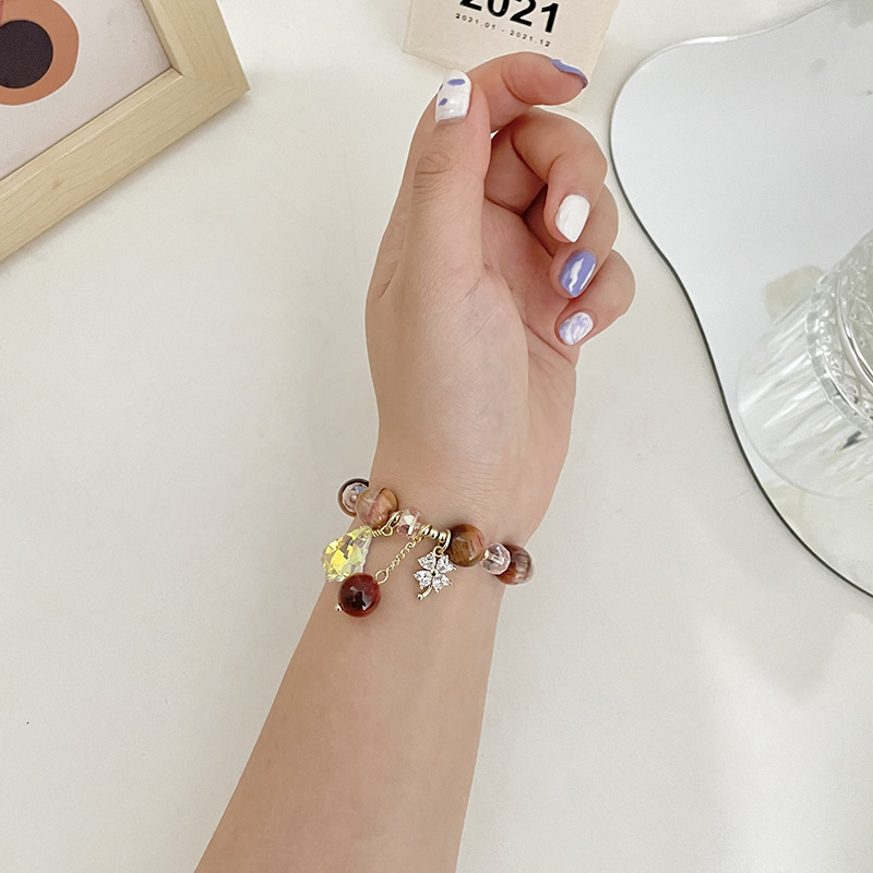 Minimalist Wood Grain Tiger Eye Stone Women's Beaded Handmade Fashion Crystal Decorative Elastic Bracelet Single Layer Adjustable