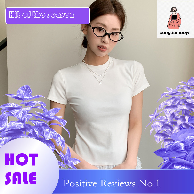dongdumaoyi Ballet style lace round neck short sleeved white t-shirt for women in spring and summer 2025, pure desire to slim fit, inner bottom layer,