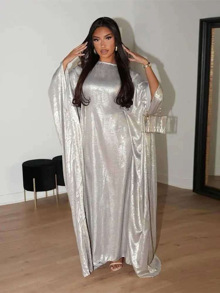 Ramadan Eid Shimmer Batwing Satin Abaya Dubai Luxury For Women Damen Muslim Kaftan Dress Ka Vestidos Robe Femme Musulmane X250514