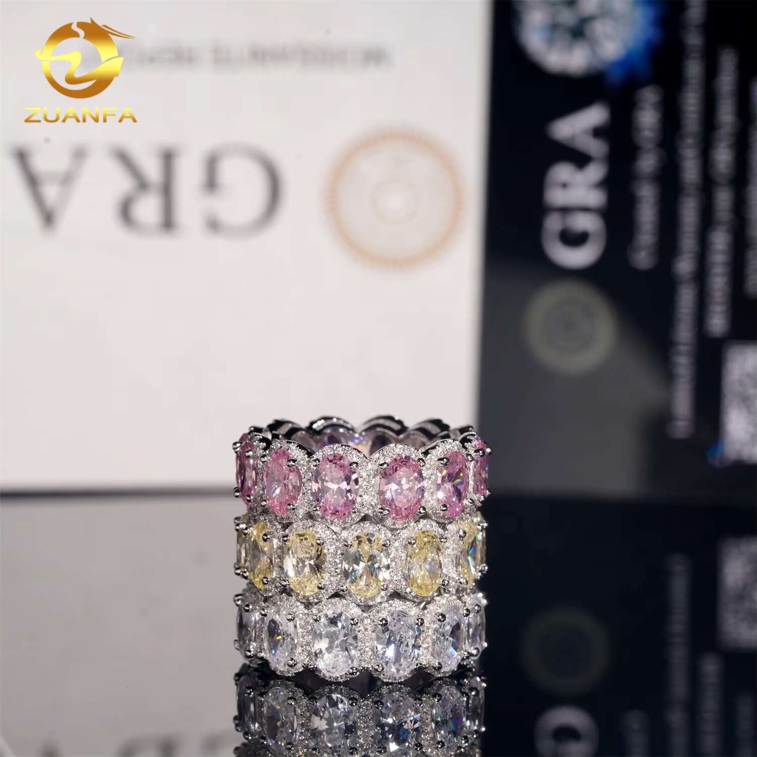 Fashion Moissanite Diamond Engagement Rings Eternity Hoop Ring Oval Cut Diamond 925 Sterling Silver Iced Out Ring