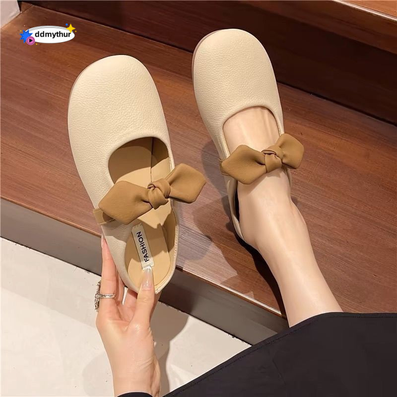 Baotou women's spring 2025 new Korean version casual bow flat footed slippers ddmythur