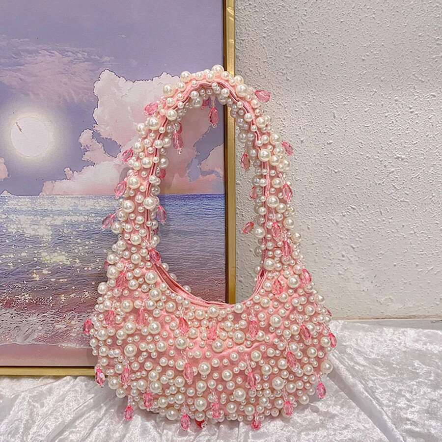 Sweet Fresh Cute Beaded Dia Inlaid Shoulder Messenger Bag Lady Banquet Underarm Bags Fashion Evening Shell Handbag Totes