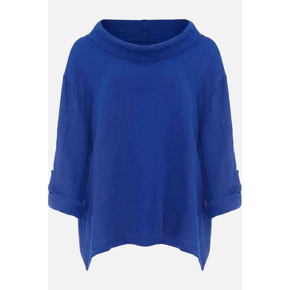 Women's Plus Size Cotton Line Shirt Asymmetric Hem Minimalist Solid Casual Vintage Long Sleeve Autumn Fashion Blouse Shirts