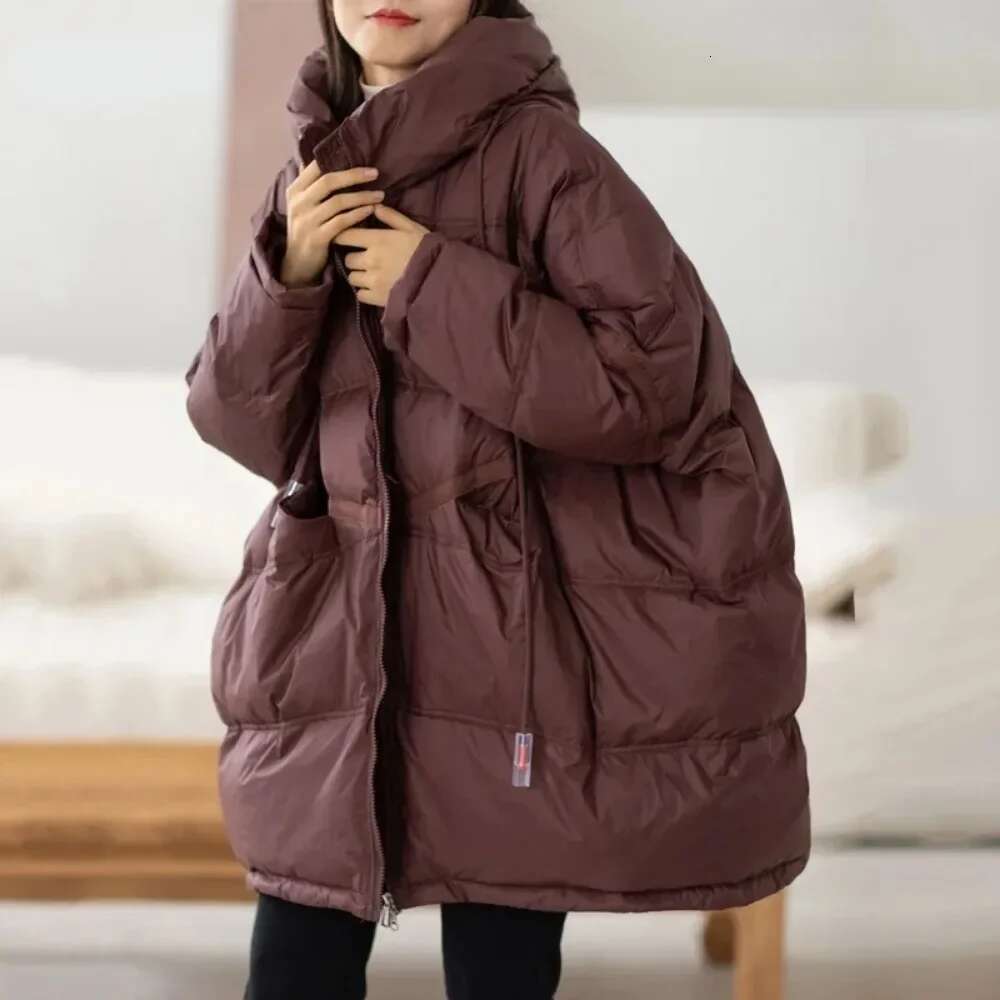 Casual Loose Oversized Down Jacket Ladies White Duck 2024 New Autumn Winter Warm Hood Korean Coat Office Woman