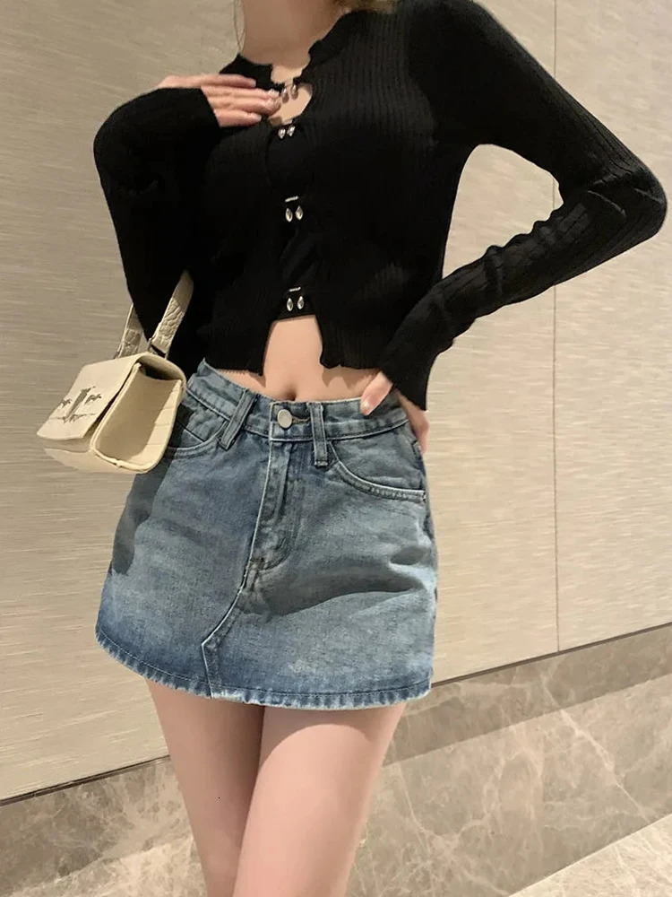 Summer HighWaisted Vintage Women Denim Short Skirt Small Slim Sexy Korea Fashion Girl Cute Street Aline Mini Jeans Pants 250514
