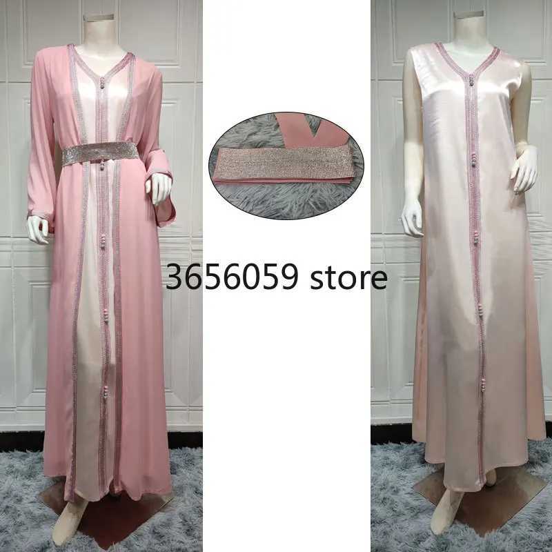 Diamond Belt Moroccan Takchita Party Kaftan Chiffon Abaya Satin Inner Dress Saudi Middle East Muslim Party Eid Ramadan Robe X250514