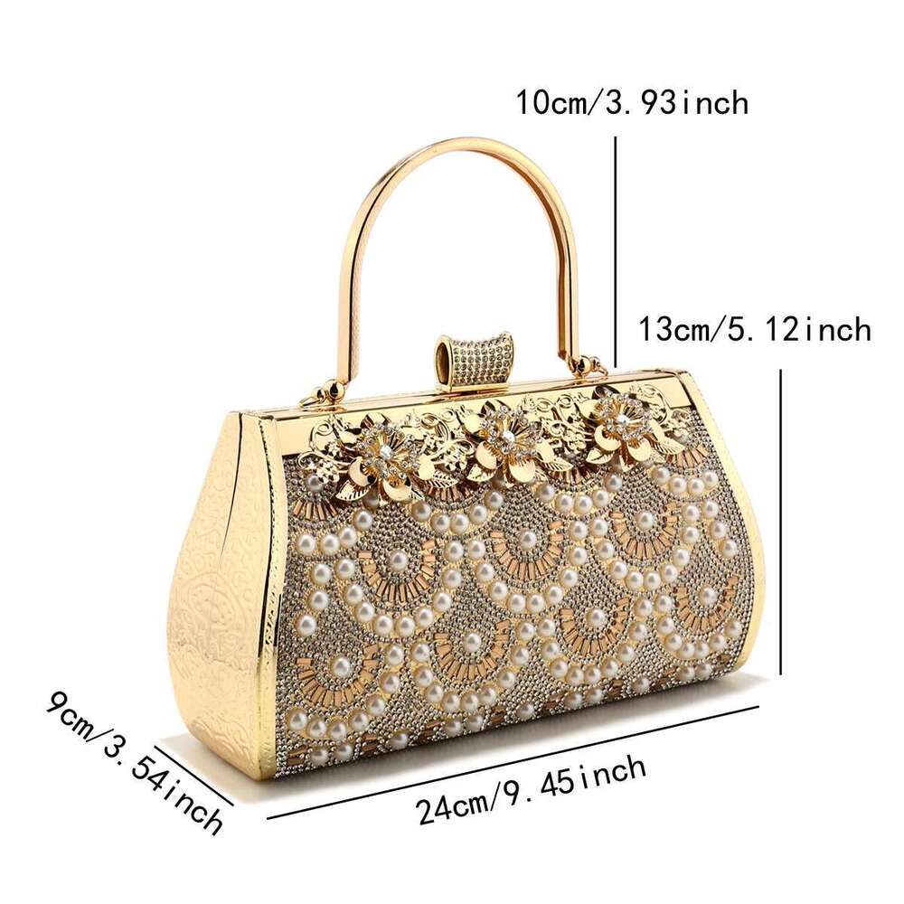 Bucket Design Clutch Golden Glitter Elegant Girl Evening Bags Rhinestones Pearl Bag With Handle Dias Handbags For Party