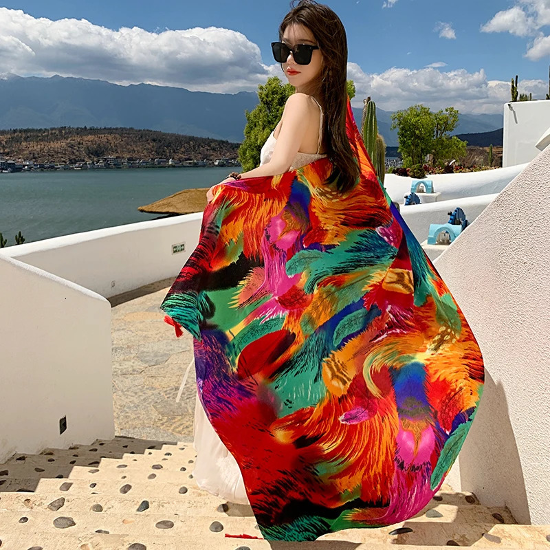 Fashion Women Beach Scarf Bohemia Flower Summer Hijab Shawls and Wraps Female Foulard Echarpe er Pashmina Bandana 250514