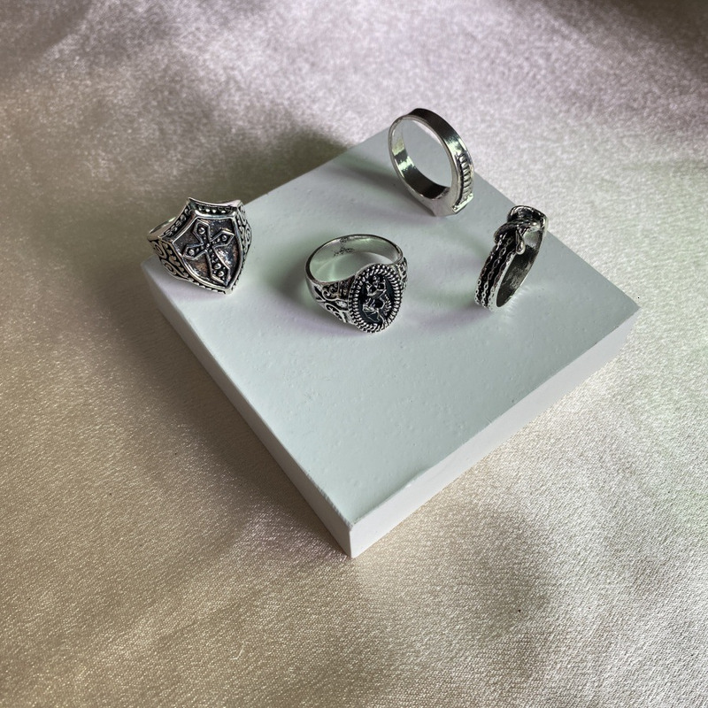 New Hip Hop Four Piece Cross Shield Totem Multi Element Ring