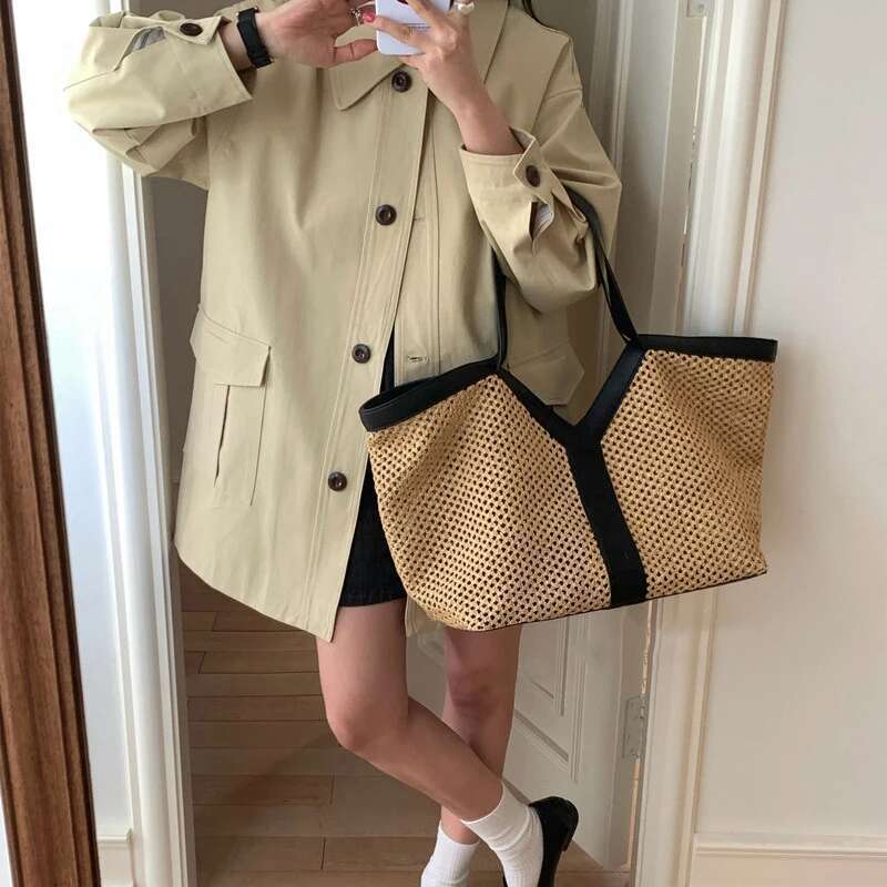 Y Design Woven Tote New Stylish Spacious Beach For Women Large Capacity Brand Shoulder Hand Holiday Shopping Bag