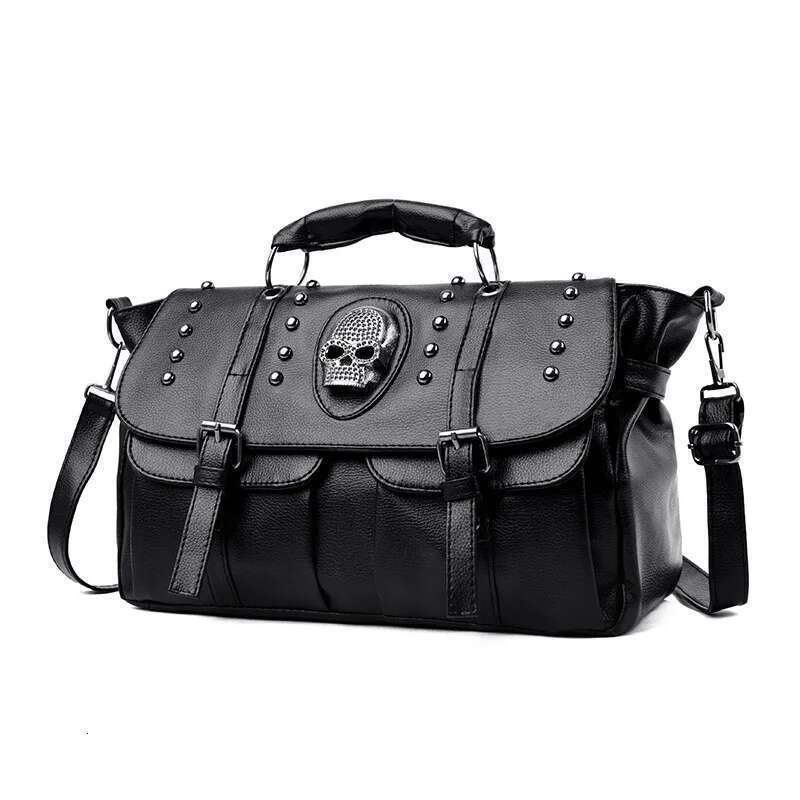 Annmouler Punk Style Women Handbags Pu Leather Skull Tote Black Large Capacity Shoulder Bag 2022 Crossbody Bags
