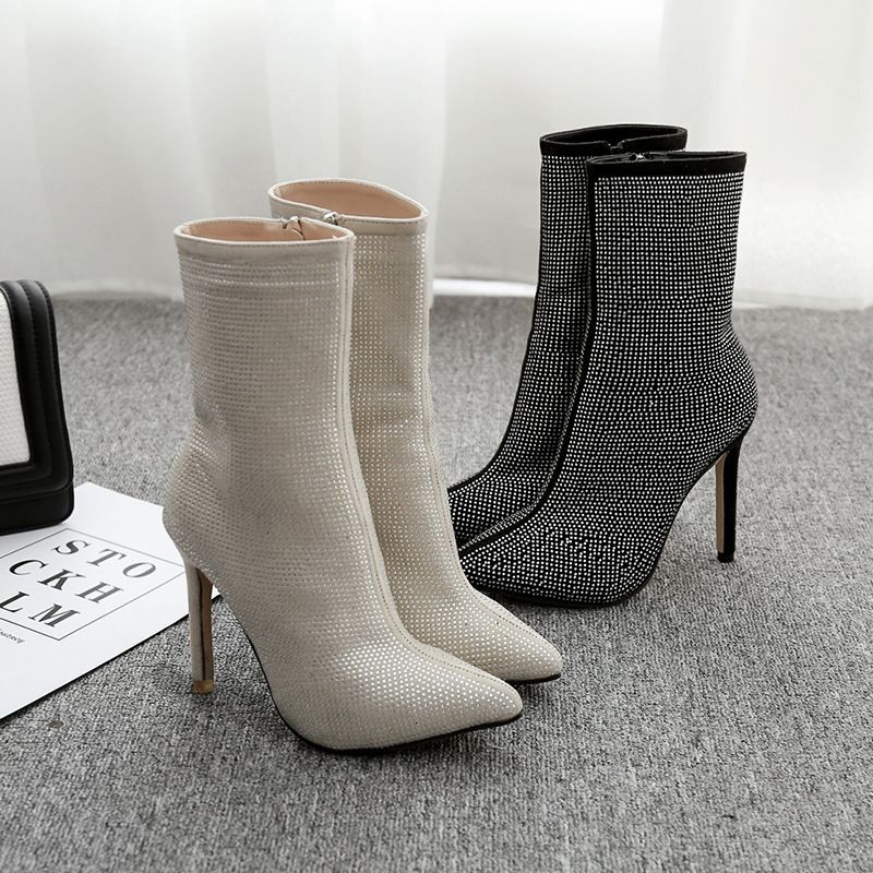 pointed rhinestone high heel boots autumn and winter women's shoes 42 size in stock