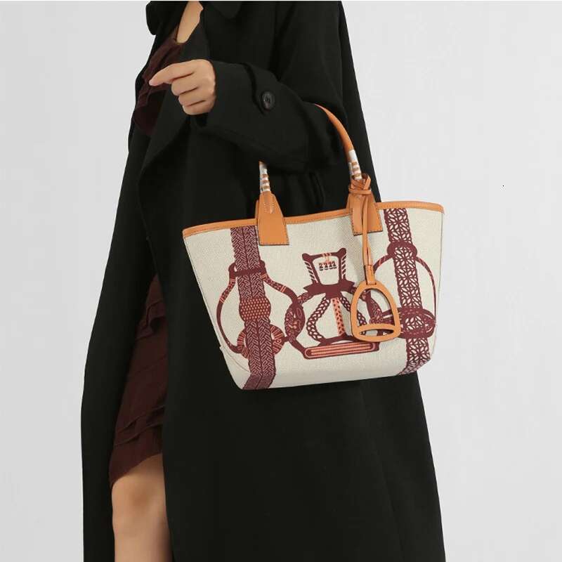 Painted Tote New Canvas Shopping Ladies Handbag Trend Top Handle Bag For Women Geometric Printed