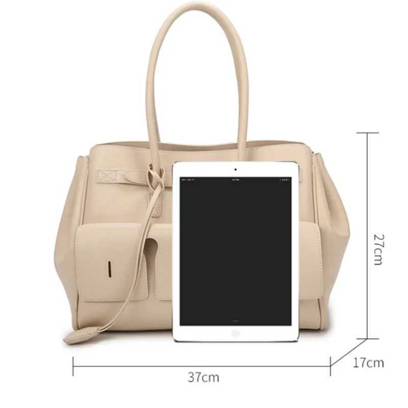 Large Capacity Tree-pocket Design Wens Tote Bag Soft Leather Vintage Shoder Bag Off Lady Daliy Cmuter Handbag Fem Z250514