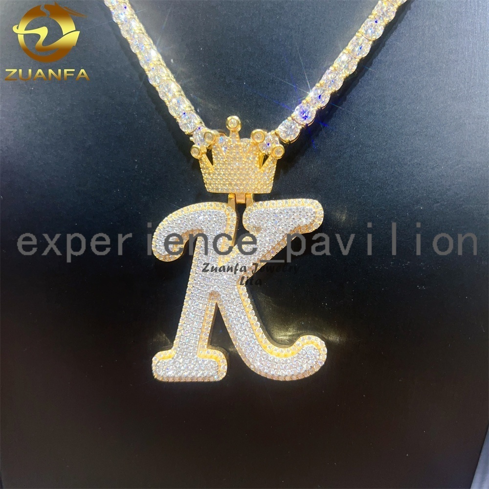 Wholesale Price Hip Jewelry Iced Out Silver Crown Bail Initial Letter K Mens Vvs Moissanite Custom Name Pendant
