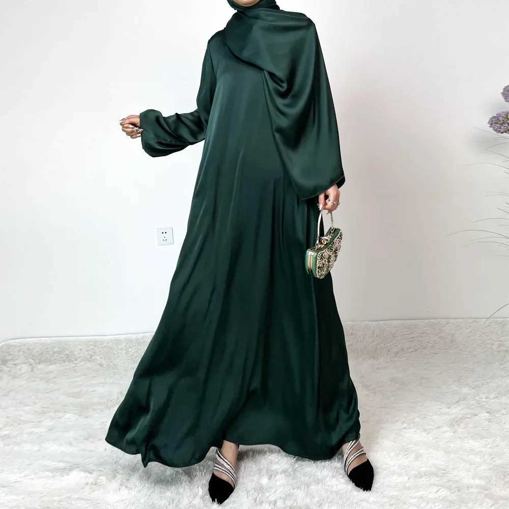 Elegant Shiny Satin Abaya Modest for Women Muslim Eid Dress Ramadan Kaftan Arabic Long Robe Dubai Femme Islamic Jalabiya Vestido X250514