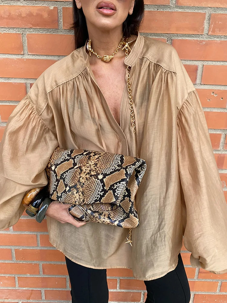 Casual Loose Brown Shirts Womens Spring Lapel Long Sleeve Oversize Blouse Top Streetwear Female Solid Shirts Top 2025 250513