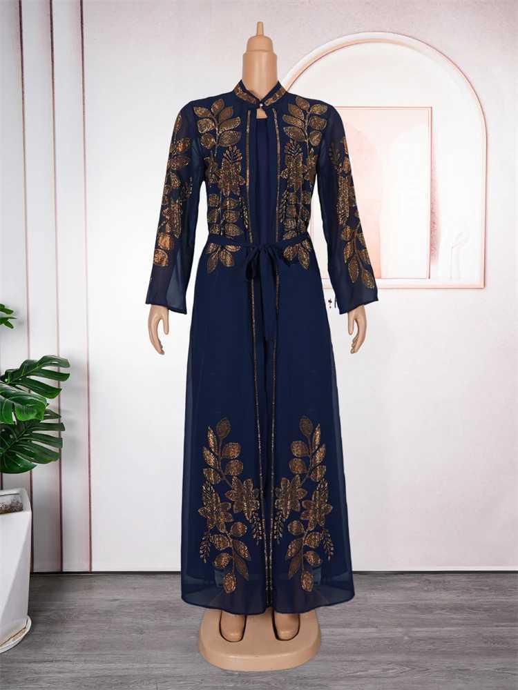 2025 Chiffon Long Slve Dresses Dubai Luxury Abayas For Women Muslim 2 PCS Set Clothing Caftan Marocain Party Prom Evening Gown X250514