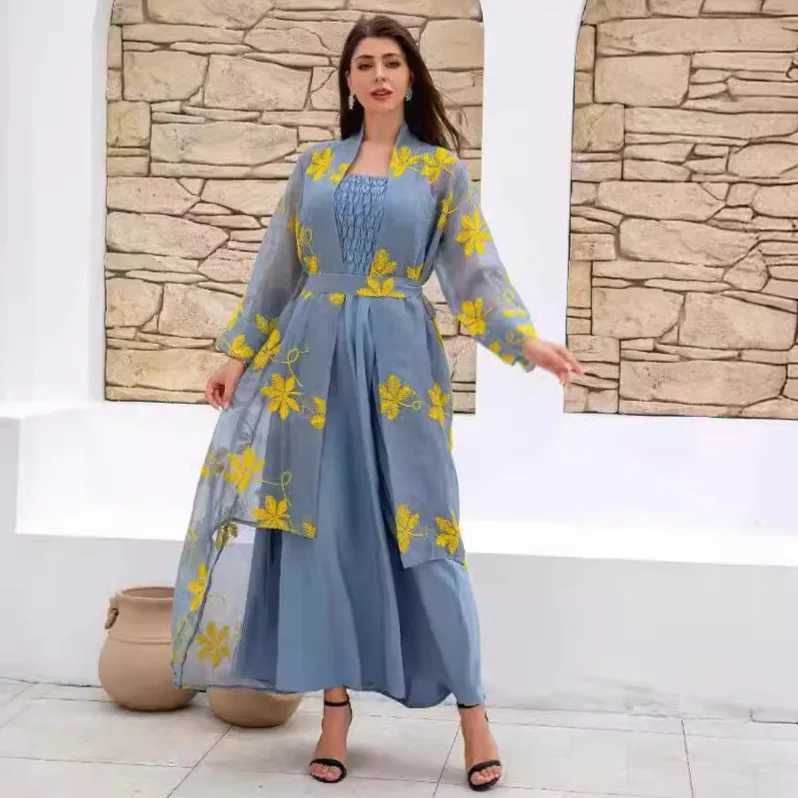 Abaya Clothes Ethnic Style Printed Pleated Long Cape Muslim Dress Miyake Women 2025 Fall Large Lapel Tie Cardigan Top Long Dubai X250514